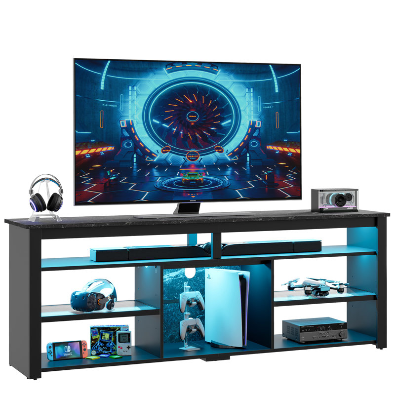 Kruszewski 70" Gaming TV Console for TVs up to 75 inch, LED Media Console with Storage and Adjustable Storage Shelves