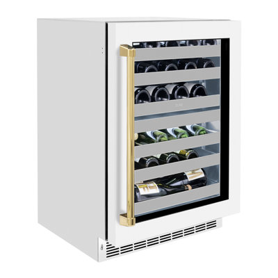ZLINE Autograph Edition 24 in. Touchstone Dual Zone 44 Bottle Wine Cooler with White Matte Glass Door and Handle | Fridge.com