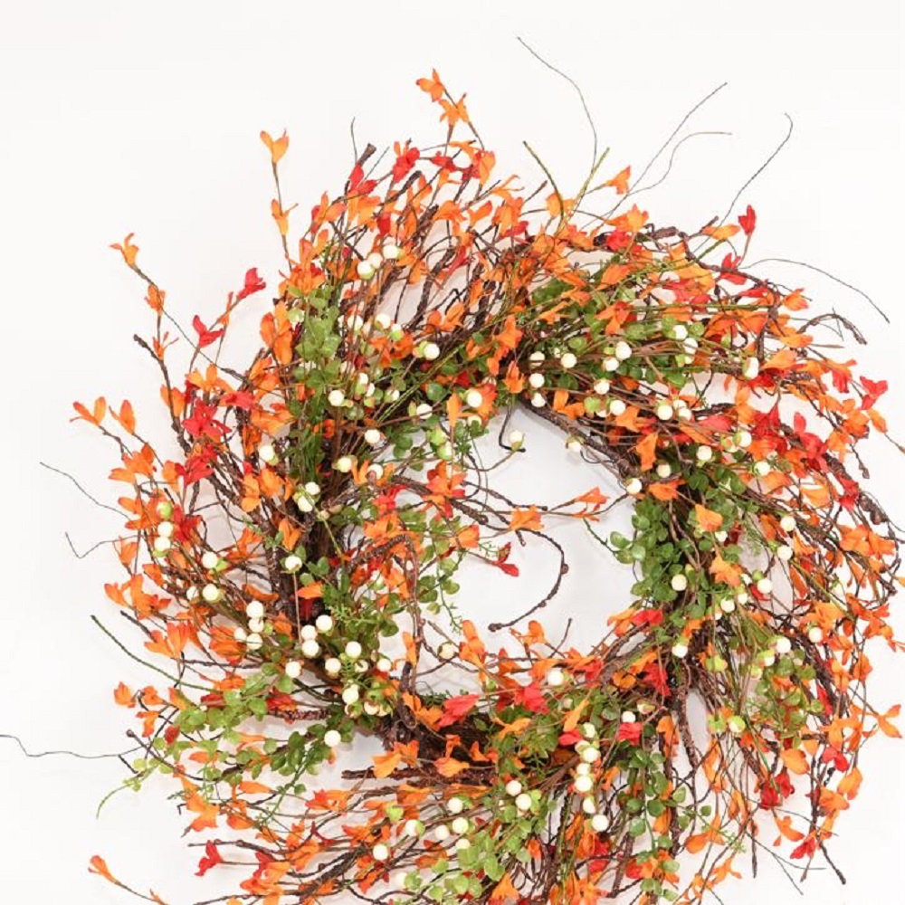 24" Handcrafted Eucalyptus Thanksgiving Wreath, White/Orange
