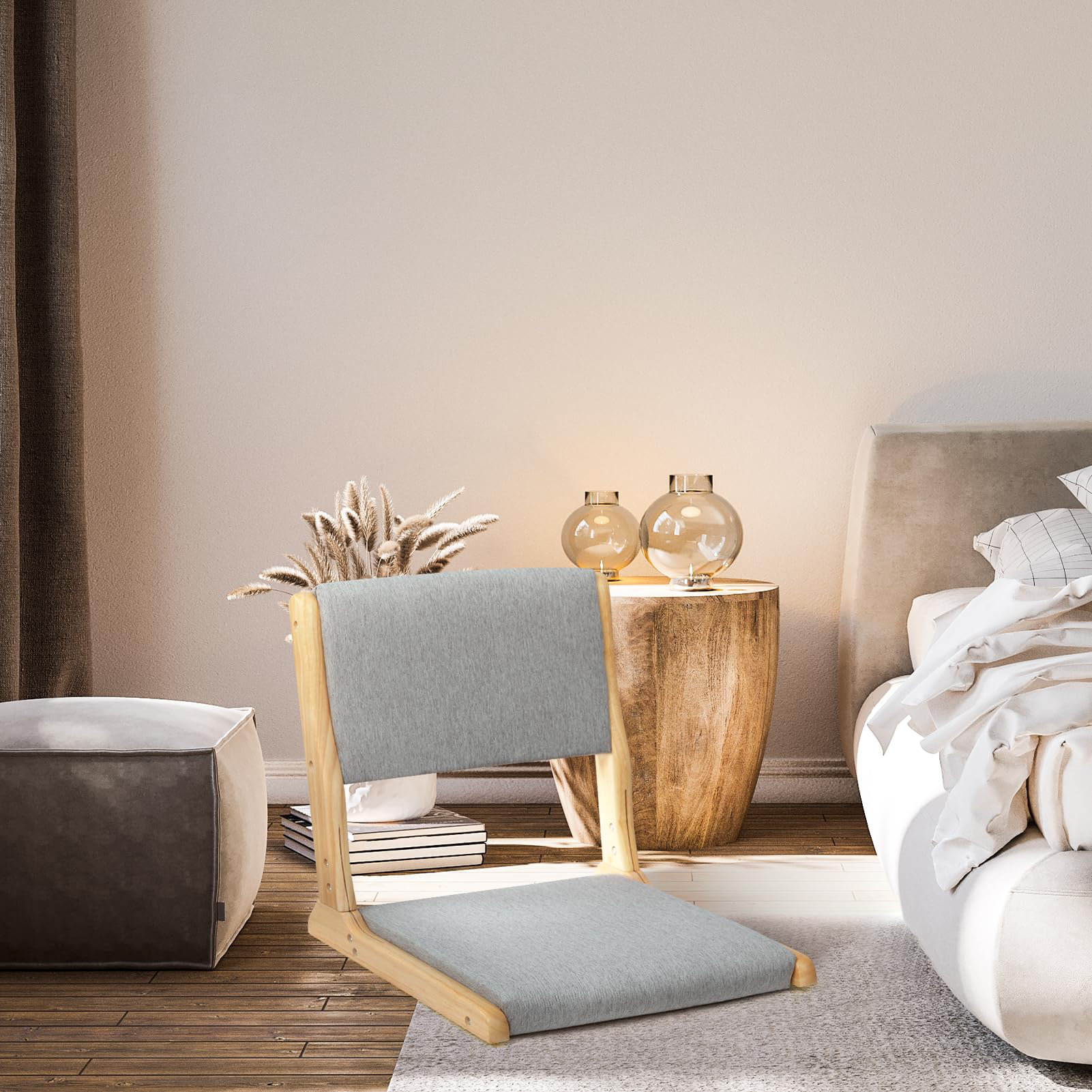 Red Barrel Studio® Foldable Wooden Legless Tatami Floor Chair With Backrest  And Seat Cushion Wayfair