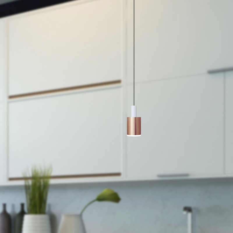 Luminaire suspendu tambour 1 lumière DEL Essoura, Blanc / Cuivre