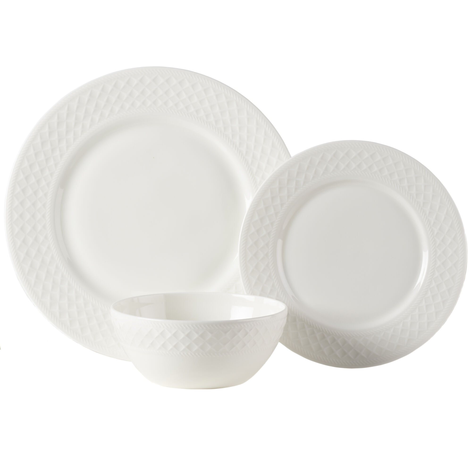 Mikasa Patterson Vegan Bone China Chip Resistant 12 Piece Dinnerware Set, White, Ashlyn, Service