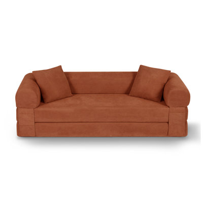 Orange Corduroy Convertible Sofa Bed, 80" Folding Sleeper Couch with Storage, Boneless Floor Lounger
