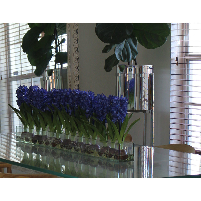 Orchids Centerpiece in Glass Planter, 16" H x 24" W x 4" D, Blue