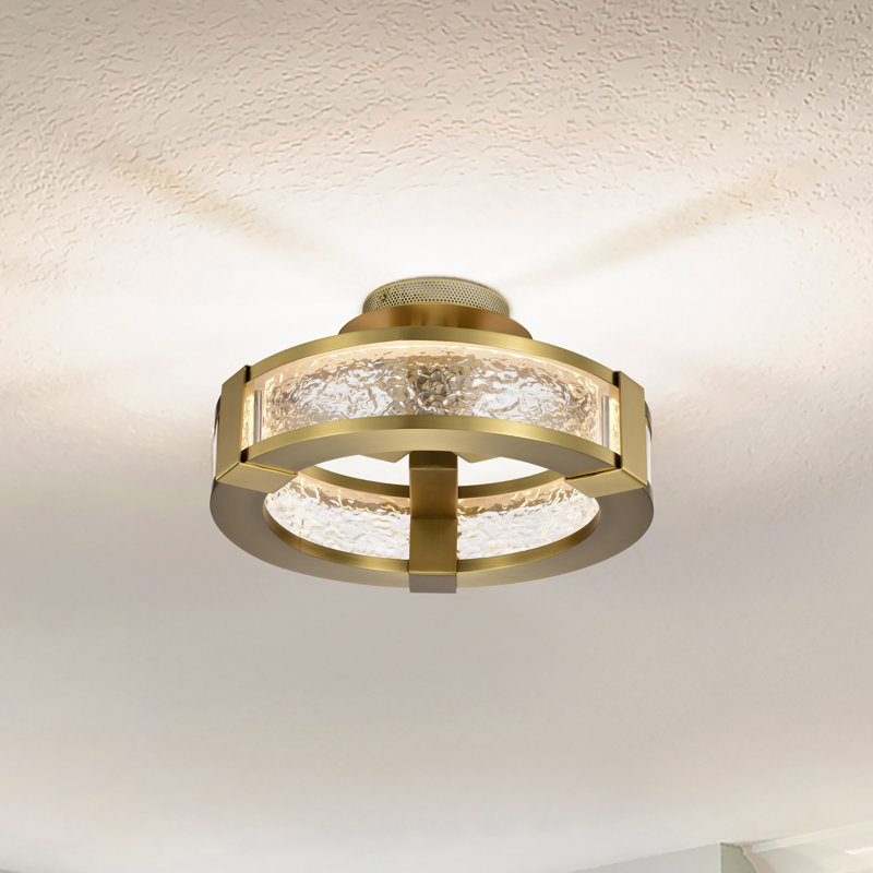 Peitsa - 13 Inch LED Semi Flush - Acrylic Panels, Vintage Brass
