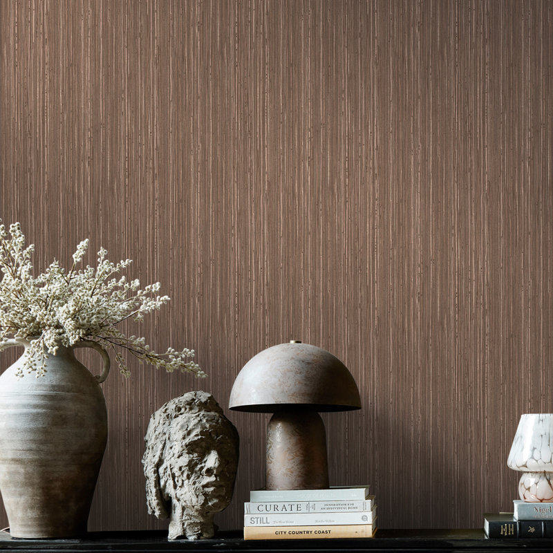 Fibre Stripe Chocolate Wallpaper, Sable