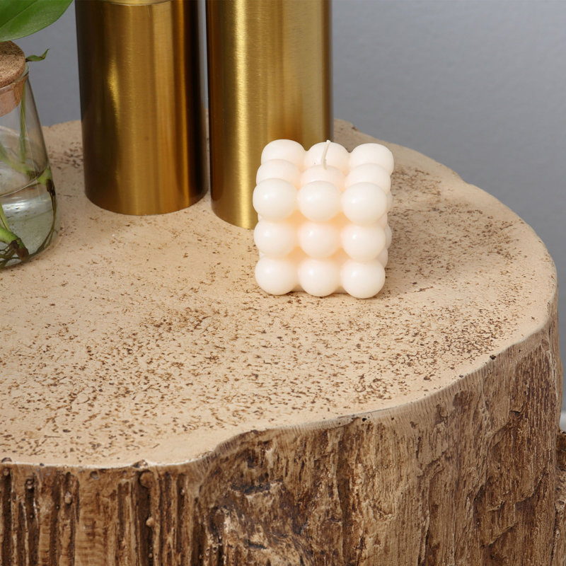 Tabouret de souche d'arbre, table d'appoint décorative avec plateau de table rond, table de bout en béton avec finition grain de bois