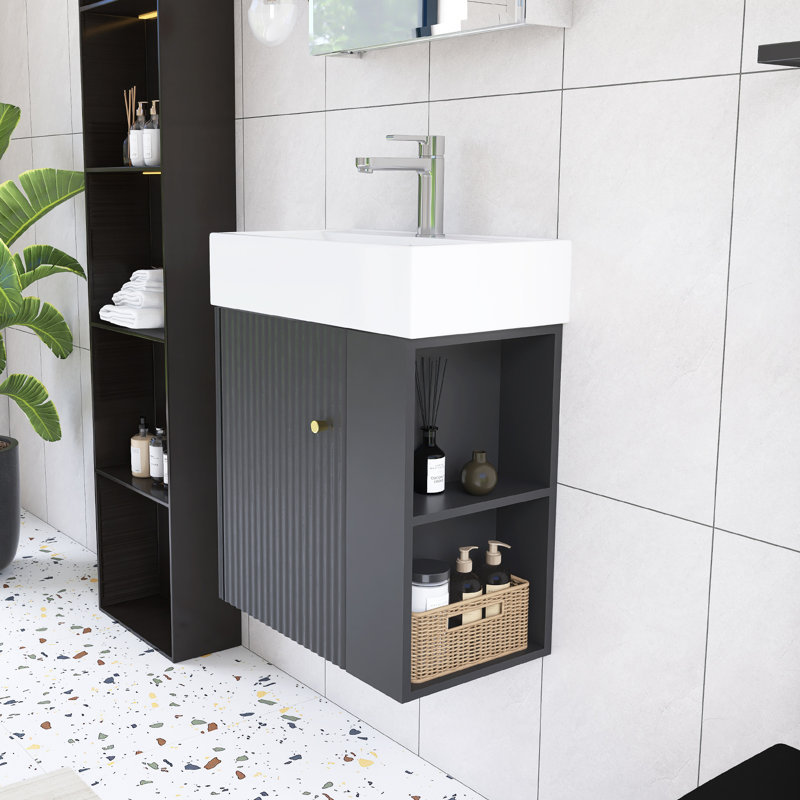 Meuble-lavabo simple 22 po avec comptoir en céramique, Noir, noir, noir, noir