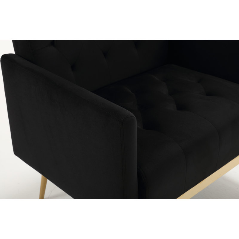 Velet Tufted Armchair With Gold Metal Legs, Black