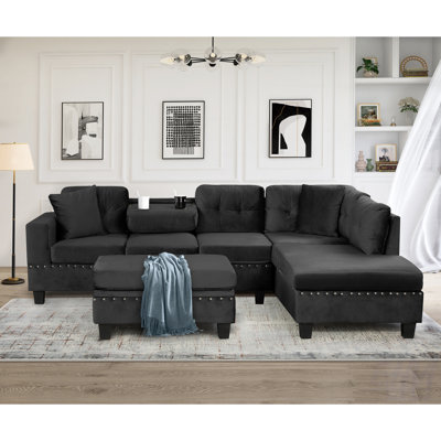 Canapé modulaire en L avec repose-pieds avec rangement et 2 coussins
