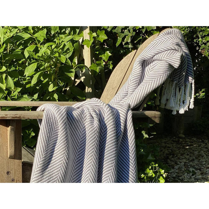 Monhegan Cotton Throw With Fringe, Black Chevron