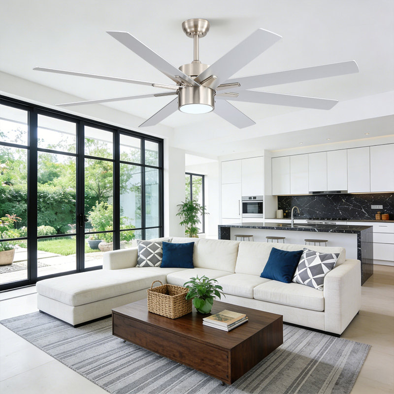 Ventilateur de plafond d'intérieur 64 pi à 8 pales avec pales et contreplaqué standard avec télécommande intégrée à DEL 64 po