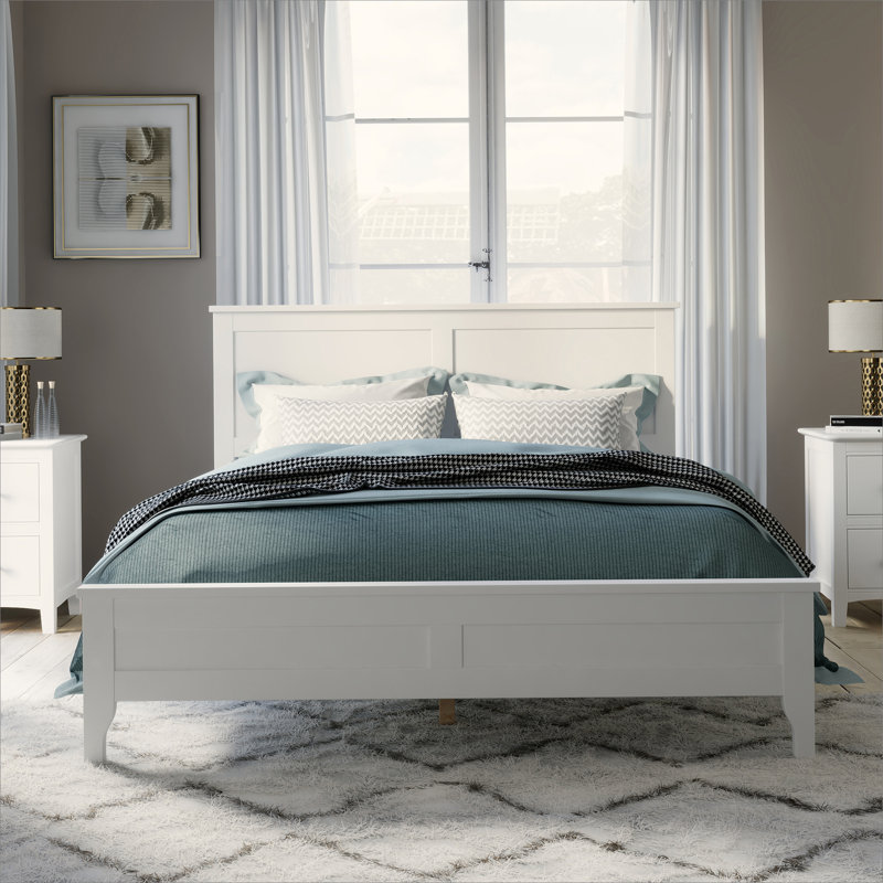 Modern White Solid Wood Queen Platform Bed