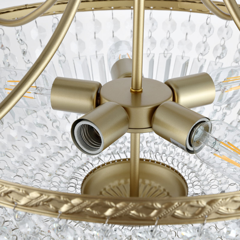 Lustre empire 5 lumières en cristal à effet de lumière, Doré