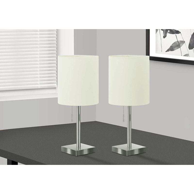 Éclairage, ensemble de 2, lampe de table de 17 po, port USB inclus, nickel métallique, abat-jour ivoire / crème, contemporain