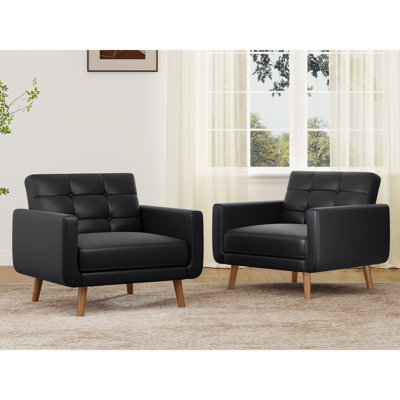 36.61" Wide Tufted Upholstered Faux Leather Accent Armchair (Set of 2 )