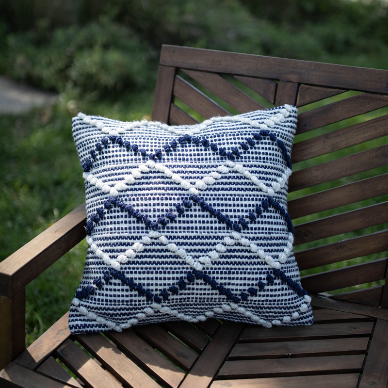 18x18 Inches Blue and White Handwoven Polyester Pillow