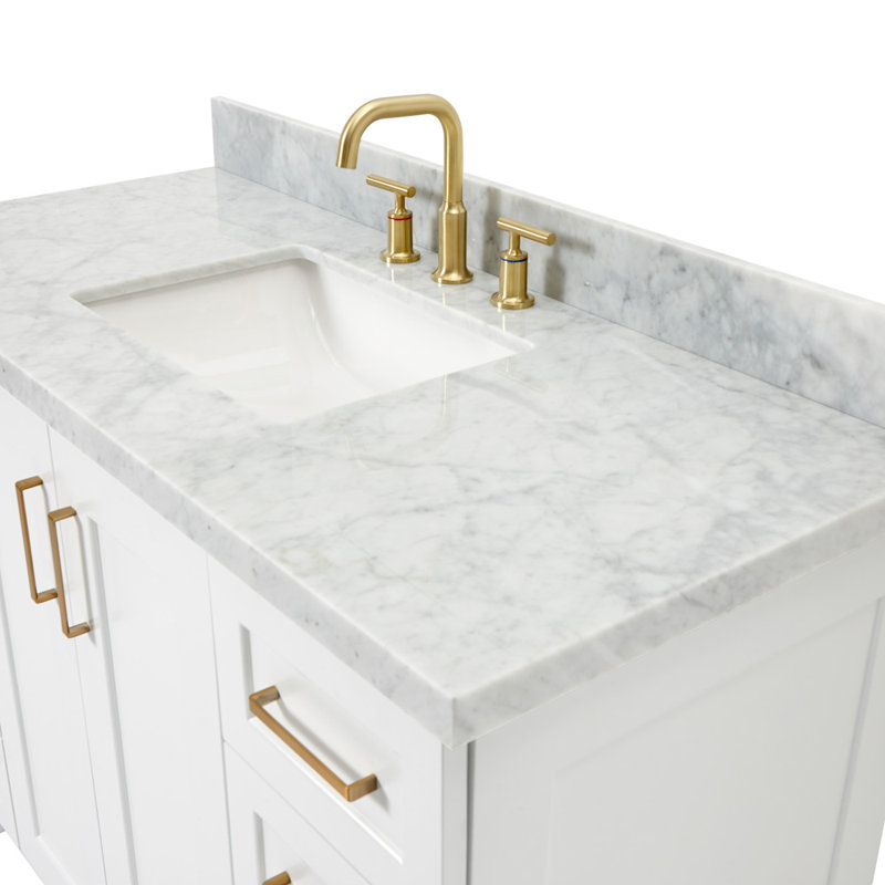 Freitas 48'' Solid Wood Single Bathroom Vanity, Rectangle, White, Carrara Marble