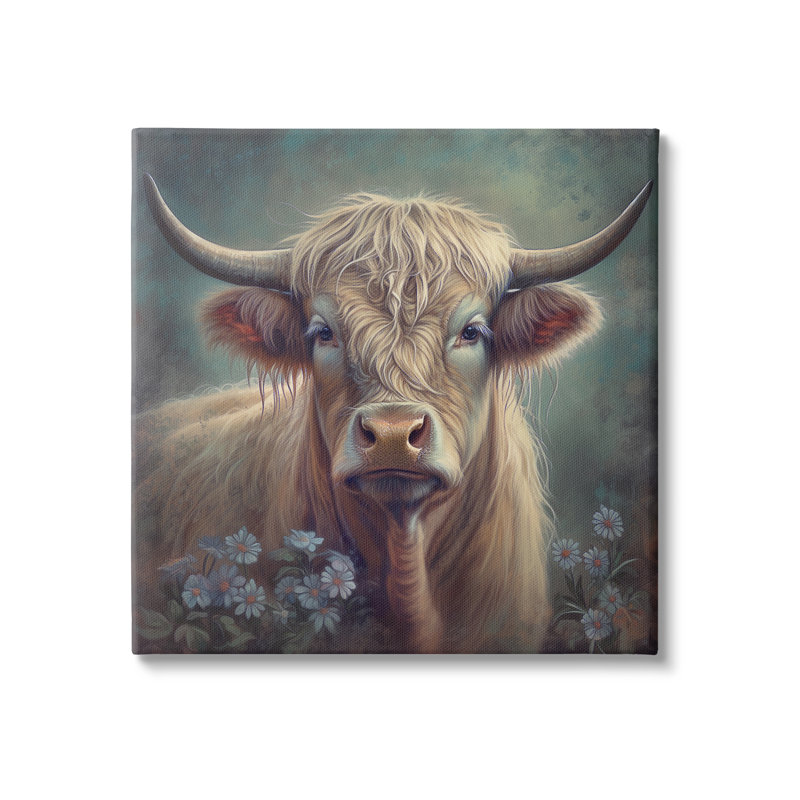 «Highland Cow with Daisies» par Steve Hunziker, H 30 po x l 30 po x P 1,5 po