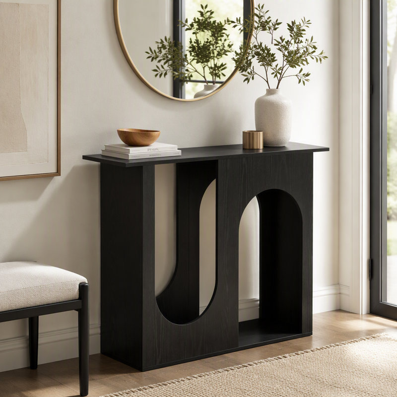 Console 39,4 po, canapé étroit derrière le canapé avec design arqué