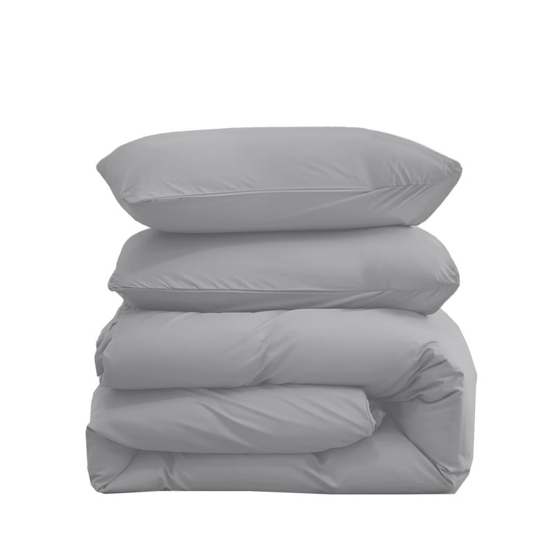 Microfiber Solid Colour Duvet Cover Set, Silver, Double Duvet Cover + 2 Pillowcases