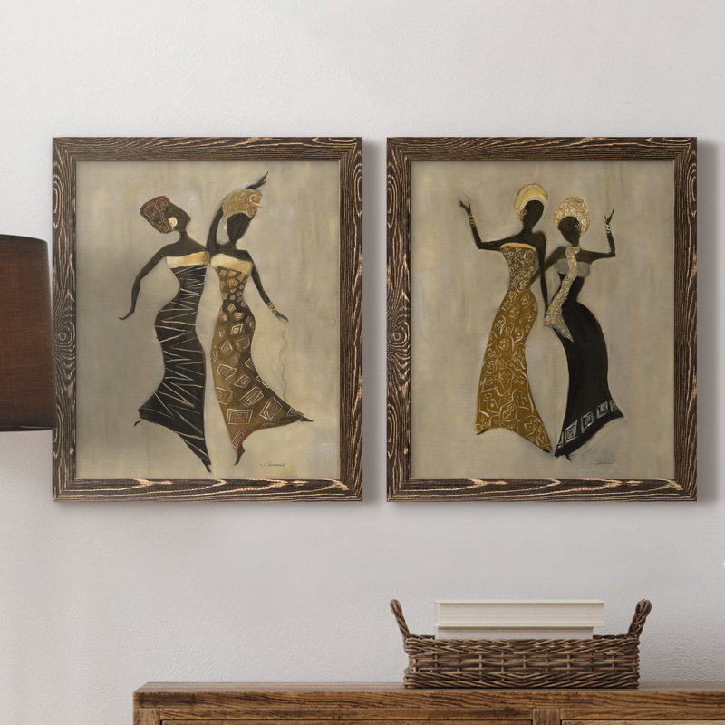 «Celebration I», ensemble de 2 reproductions d'art, Pas de tapis, H 20 po x l 17 po x P 1 po, Toile avec cadre en noyer