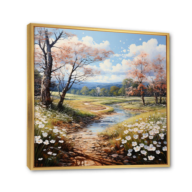 Dogwood Field Pointillism Collage II - impression, H 30 po x l 30 po x P 1 po, Cadre flottant doré