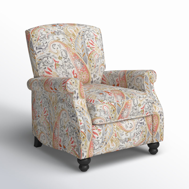 Gwin Manual Standard Push Back Recliner, Coral Red Multi Paisley Polyester