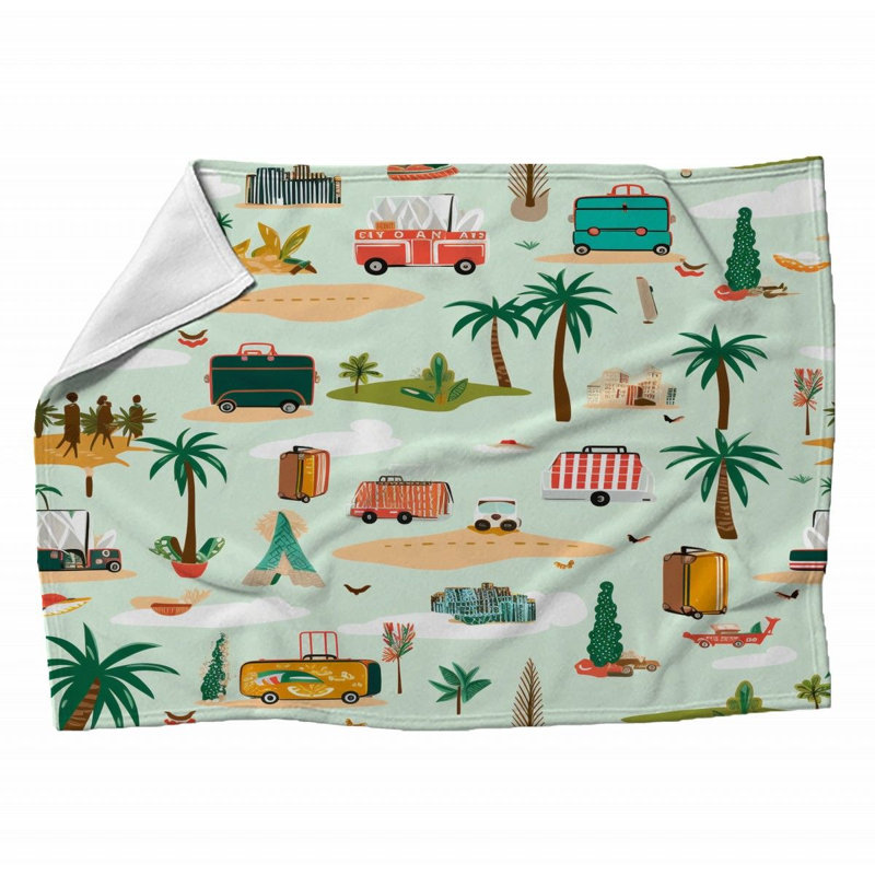 Machine Printed Throw Blanket, 60" L x 50" W, Geometric, Light Green/Red