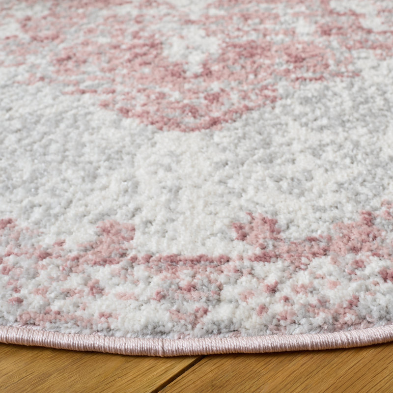Lowrey Ivory/Gray/Pink Rug, Round 6'7"