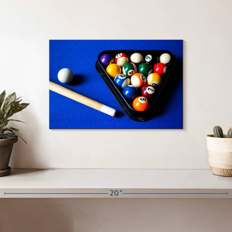 Boules de billard Senne sur table bleue, H 8 po x l 12 po