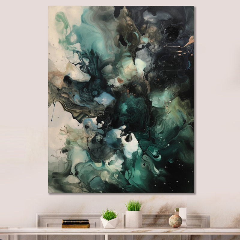 Impression d'art sur toile vert et blanc marbré I, H 20 po x l 12 po x P 1 po, Toile tendue
