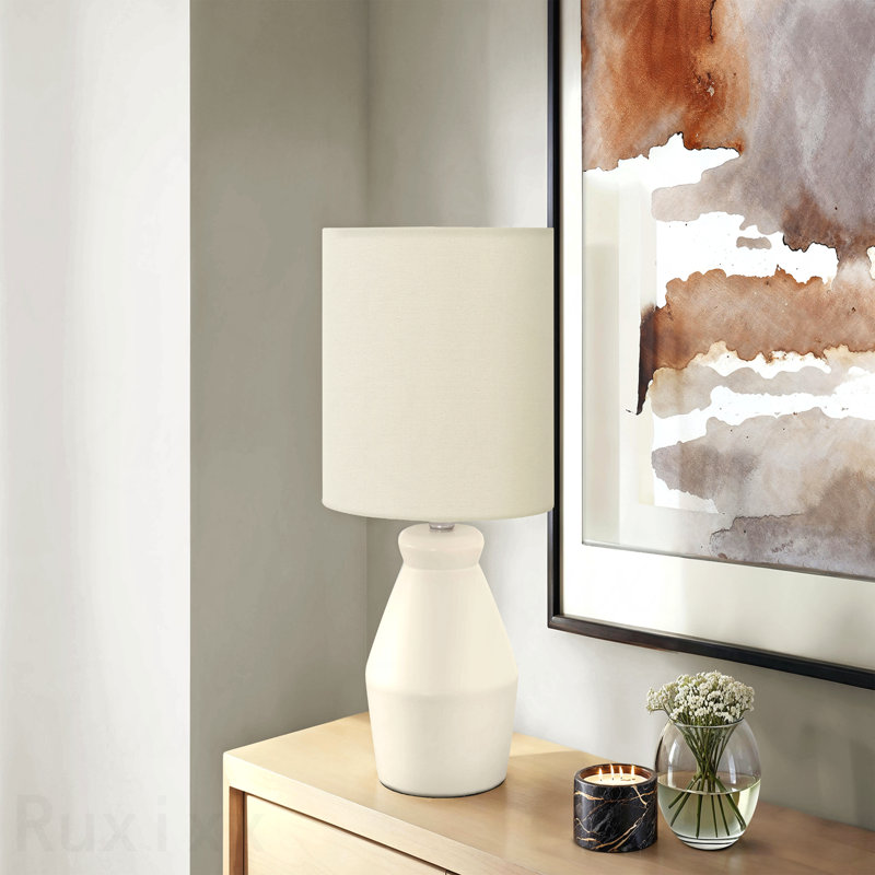 Table Lamp - 17"H, Cream Ceramic Material