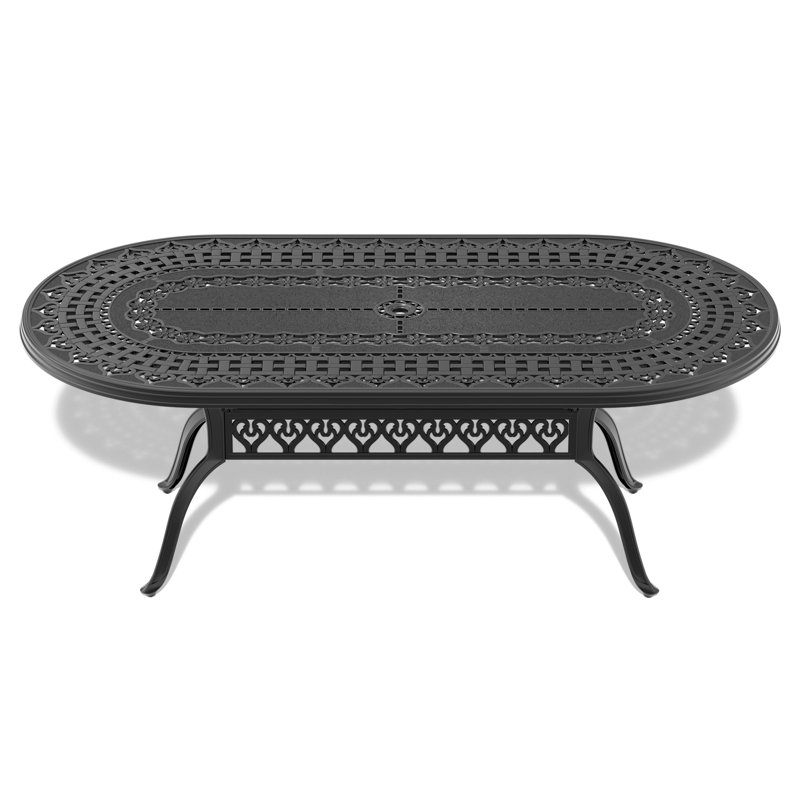79.52-inch Deep 41.26-inch Wide Black Cast Aluminum Dining Table, With Umbrella Hole, High-temperature Coating, Slip Design Long Resistance, Noise-reducing Foot Pads