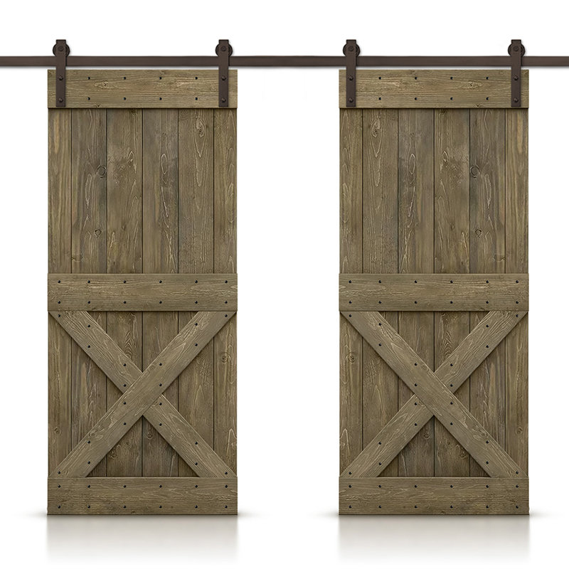 Porte de grange à panneaux et en bois avec quincaillerie d'installation, 40 po x 84 po, Noir / gris