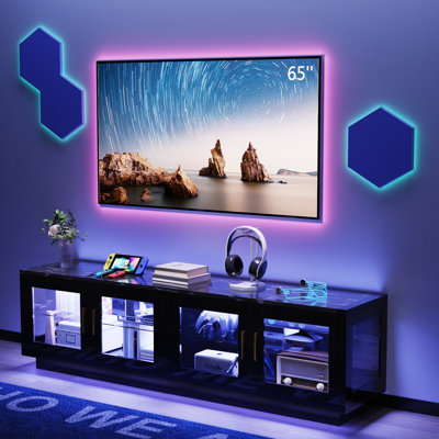 70" TV Stand For TVs Up To 65" With Electric Fireplace and Led Lights by Wrought Studio