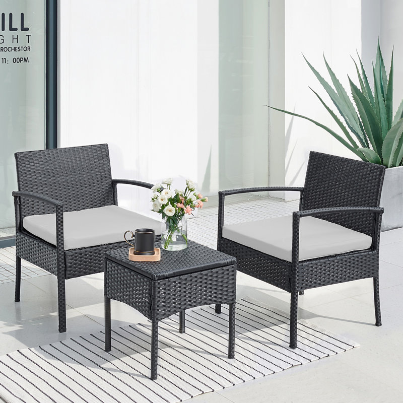 Ivancea 2 - Person Wicker Patio Dining Set with Square Table , Cushions Included, Grey