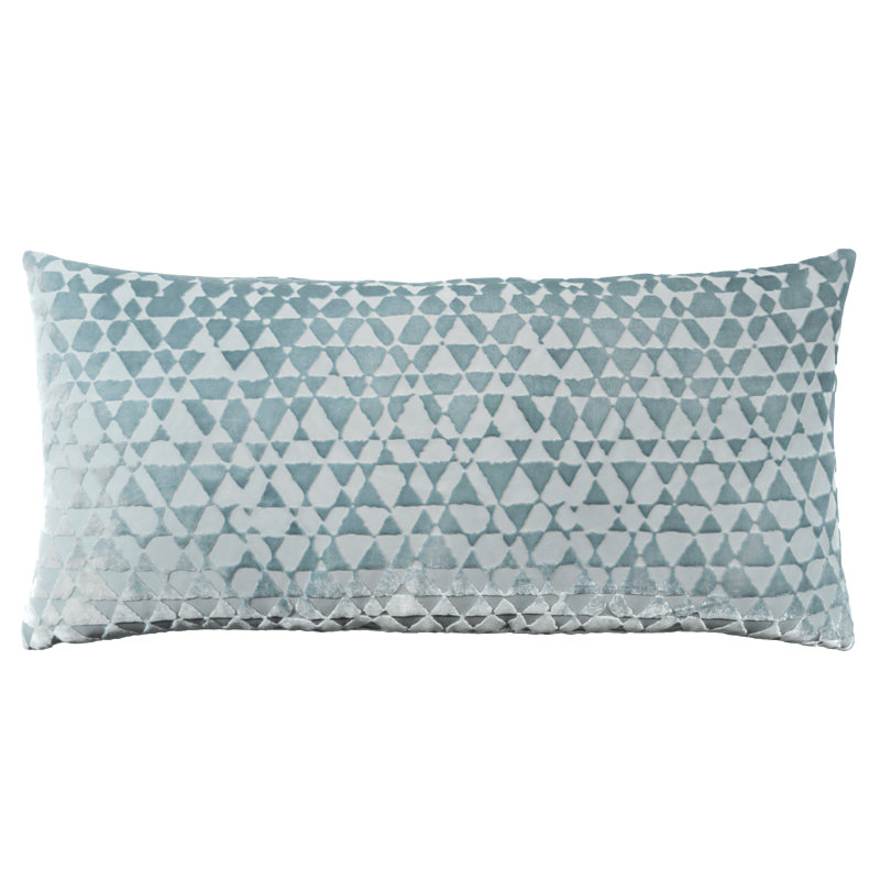 Triangles Lumbar Velvet Pillow Cover & Insert, 12" H x 24" W, Harbor