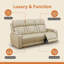 Beige Breathing Leather Power Recliner Sofa, 3-Seater With Flip-Up Coffee Table, Wireless Charging, LED Lights & USB Port, Double Spring, Solid Wood Frame, Quiet Motor, 170° Sleep Function For Living Room
