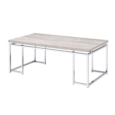 Rectangulaire, table basse, base en métal, chêne naturel, placage, plateau en bois, tablier long, placage + Pb, sans rangement