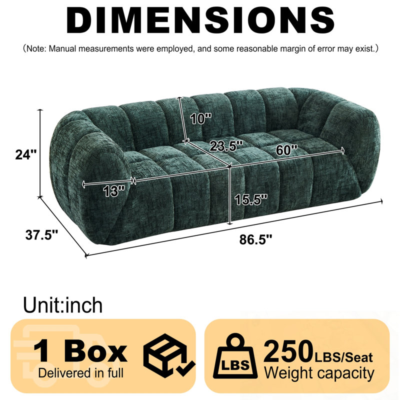 Canapé en chenille avec coussin moelleux, Vert