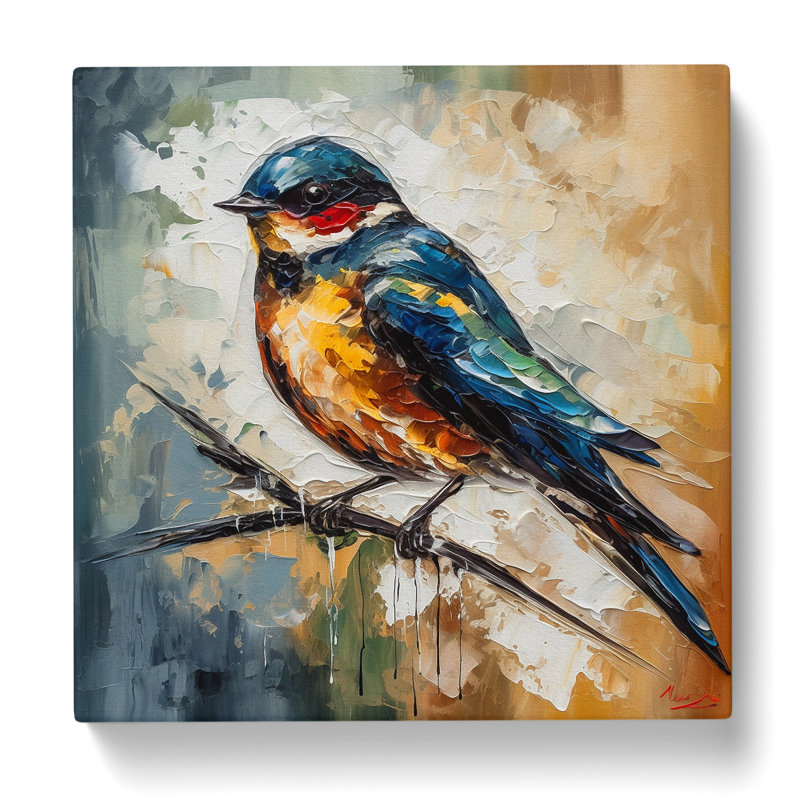 Swallow Palette Knife Painting - Wrapped Canvas, 50cm H x 50cm W x 3cm D