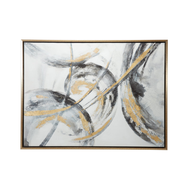 CosmoLiving by Cosmopolitan Gold Canvas Abstract Framed Wall Art with Gold Frame, 47.5'' H x 65.5'' W