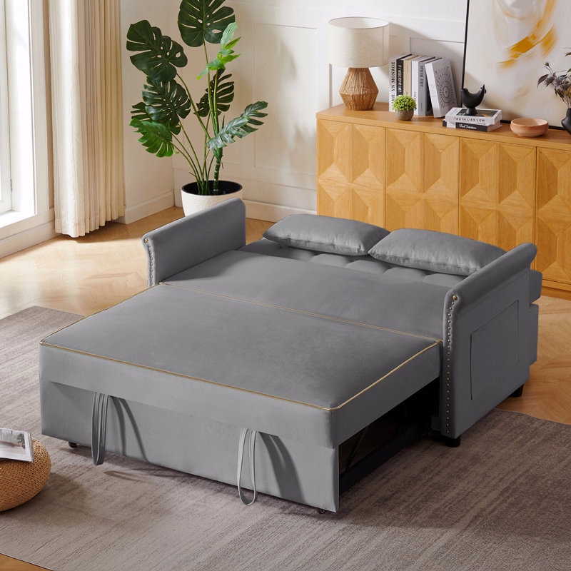 Canapé-lit en velours: canapé-lit, conception convertible, Gris