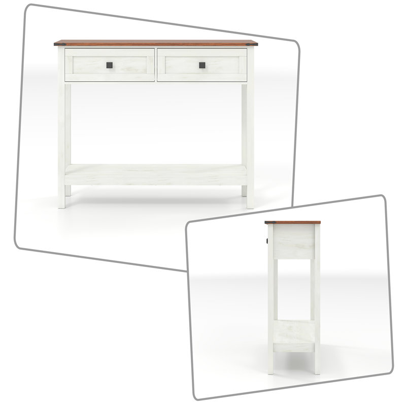 Rustic Console Table entry table console table with drawers, Bottom Shelf, and Anti-Tip Kit, Antique White