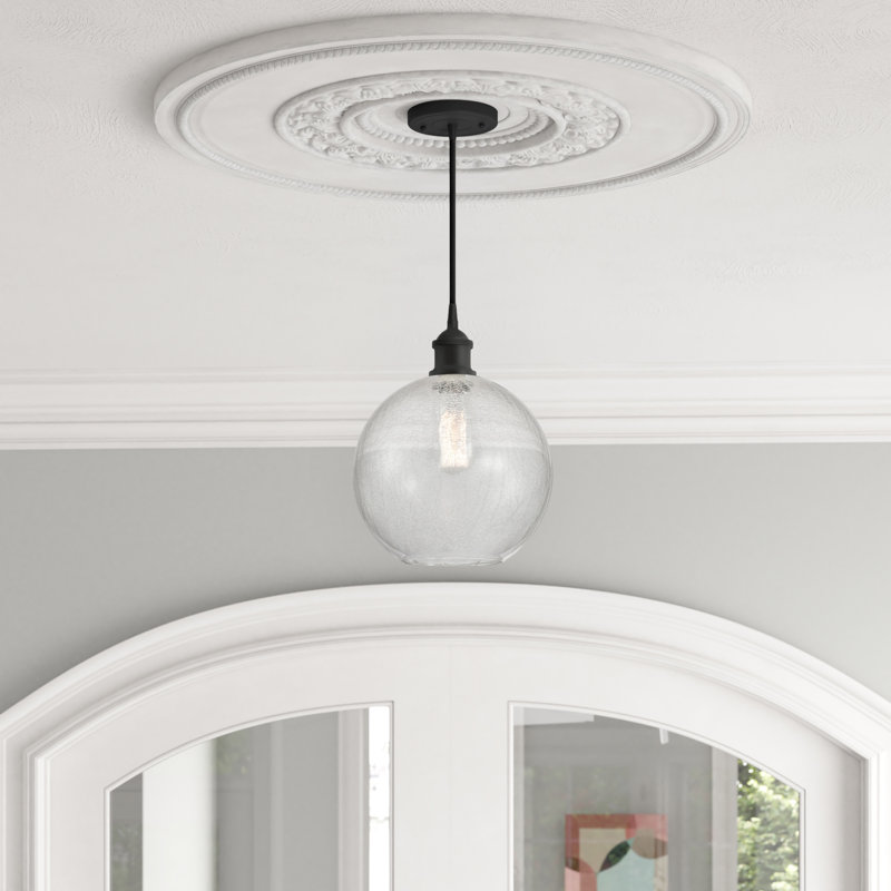 Luminaire suspendu sphère 1 lumière Baptista, Ampoule DEL 6 watts Vinage, Transparent craquelé, Laiton brossé