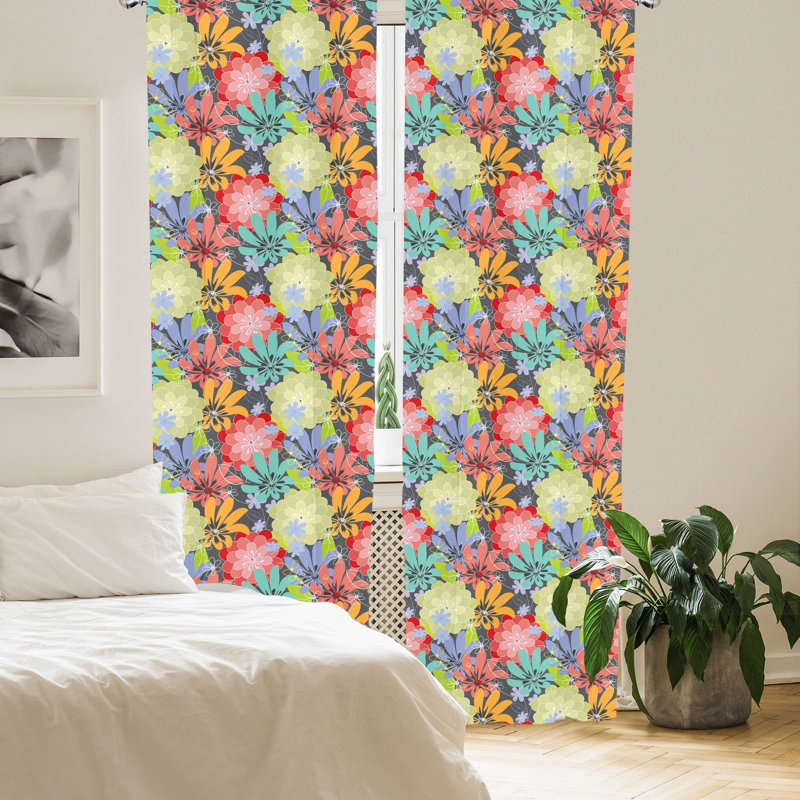 Floral Multicolor Polyester Room Darkening Curtain Panels