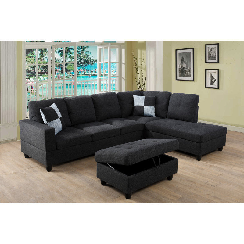 Crius 103.5" Upholstered L-Shape Sectional, Black, Left Hand Facing