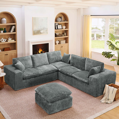 107'' Modern Boucle L-Shaped Sectional Sofa With One Movable Ottoman, Comfy Cloud Couch With Pillows, DIY Combination Design For Living Room