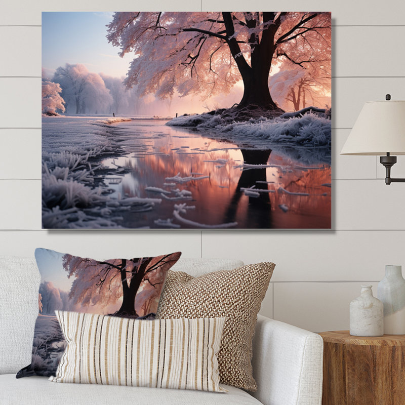 Paysage d'hiver matin givré I - impression, H 16 po x l 32 po x P 1 po, Toile tendue